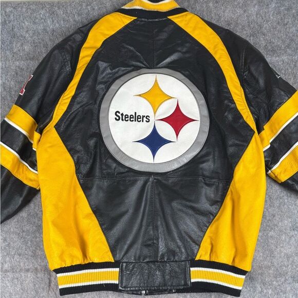 Pittsburgh Steelers Men’s Leather Letterman Bomber Jacket NFL Logo Size Medium - Picture 6 of 9